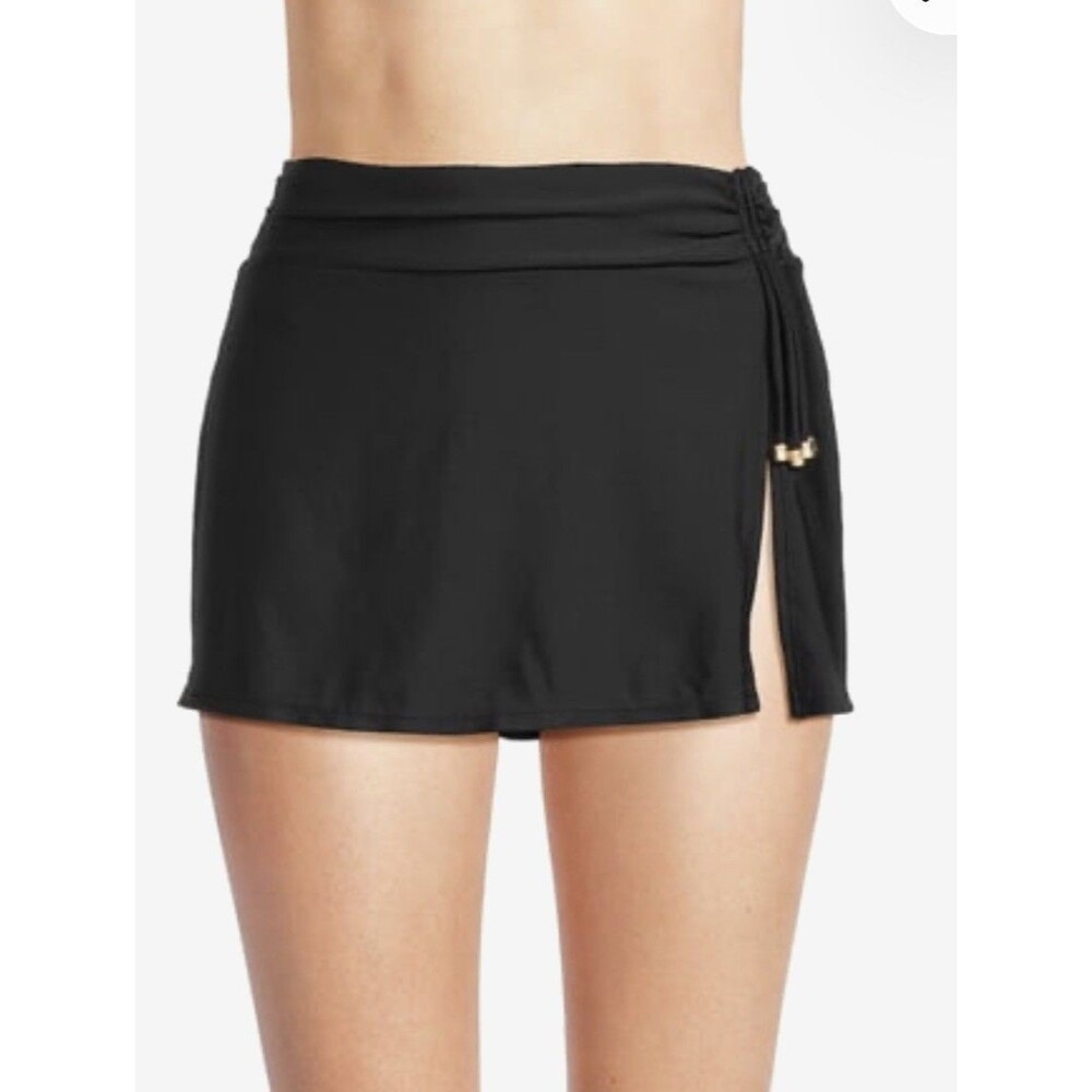 Time and Tru Women Plus 3X Side slit Tie Swim skirt bottom black Built-in brief